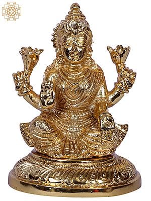 5" Goddess Lakshmi Seated On Pedestal