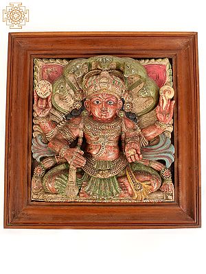 22" Wooden Lord Vishnu | Square Wall Panel