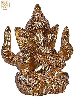 2" Small Lord Ganpati | Gold Plated Brass Statue