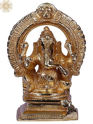 3" Small Ganesha With Arch | Gold Plated Brass Statue
