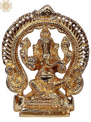 3" Small Lord Ganpati Idol With Arch | Gold Plated Brass Statue
