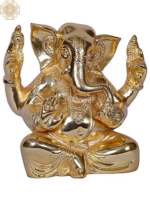 6" Sitting Lord Ganpati Idol | Gold-Plated Brass Statue