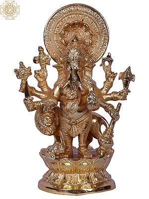 9" Drishti Ganesha | Gold Plated Brass Statue