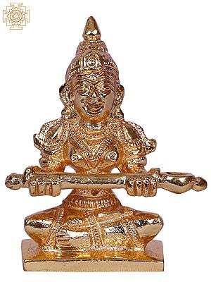 3" Goddess Annapurna Devi in Brass | Gold Plated Brass Statue