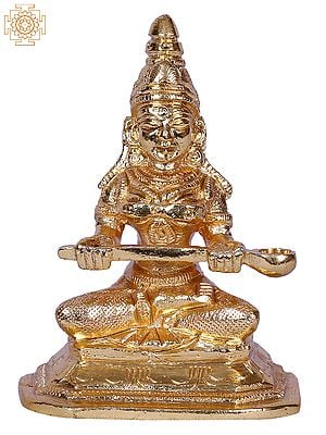 3" Goddess Annapurna Seated On Throne |Gold Plated Brass Statue