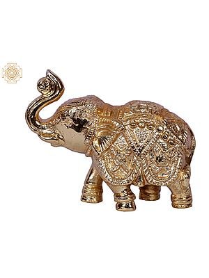 2'' Small Elephant Figurine With Coconut | Gold-Plated Brass Idols