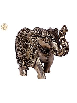 3'' Small Traditional Dressed Elephant With Ball | Gold-Plated Brass Figurines