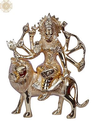 Goddess Durga With Lion | Brass | Gold Plated
