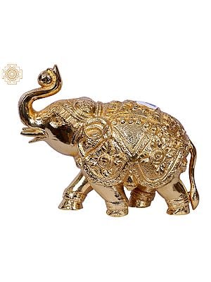 5'' Traditional Dressed Elephant Statue Playing With Ball | Gold-Plated Brass Idols