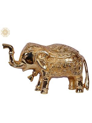 5'' Traditional Dressed Standing Elephant Figurine with Gold-Plated Brass