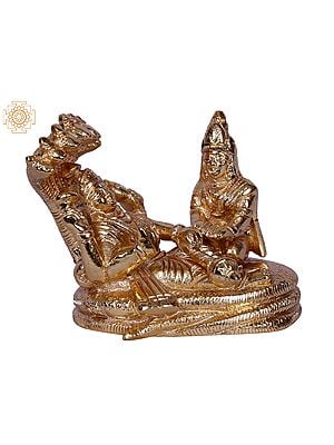 3" Lord Vishnu Idol With Goddess Lakshmi | Gold Plated Brass Statue