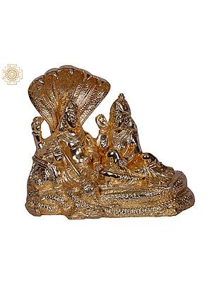 7" Lord Vishnu With Goddess Lakshmi | Gold Plated Brass Statue
