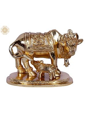 2" Mother Cow With Calf | Decorated Gold Plated Brass Statue