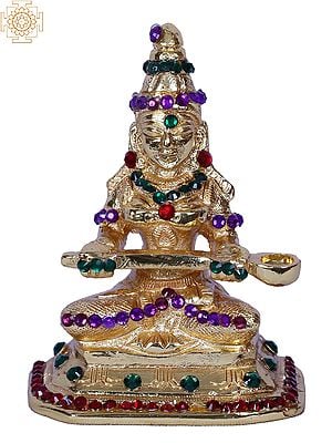 3" Small Goddess Annapurna With Stone Work | Brass | Gold Plated