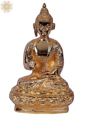 8'' Buddhist Deity Buddha Seated On Base | Gold-Plated Brass