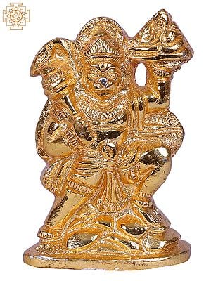 3'' Small Lord Hanuman With Sanjeevni | Gold-Plated Brass