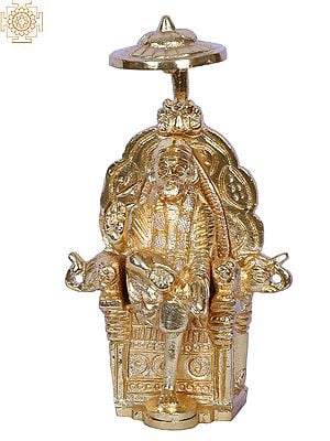 5'' Sai Baba With Umberlla Throne | Gold-Plated Brass