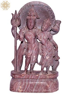 12" Hindu God Shiva Parvati Standing On Oval Base | Orissa Stone