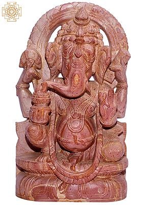 12" Hindu God Ganesha In Red | Orissa Stone