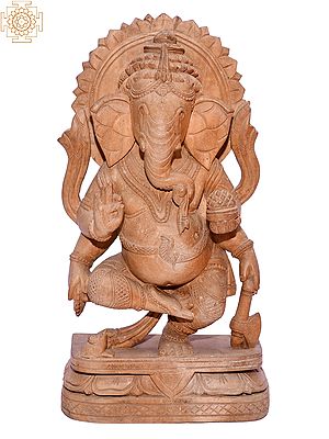 12" Four Hand Vinayaka Wooden Statue | Sculpted from Pure Wood of Odisha