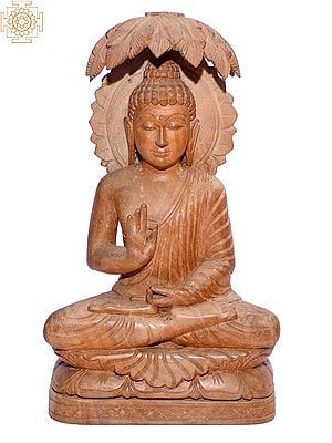 12" Deity Gautama Buddha In Vitarka Mudra Under Tree | Orissa Wood
