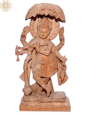 13" Goddess Eight Hands Patanjali Playing Flute | Orissa Wood