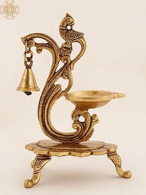 8" Hindu Pooja Deepam With Bell | Brass