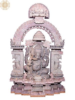 27" Lord Ganesha Seated under Decorated Temple