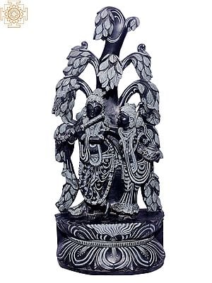 24" Lord Krishna With Radha On Tree | Granite Stone Statue