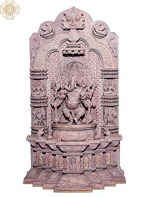 24" Superfine Panchamukhi Ganesha Dancing Stone Statue On Throne