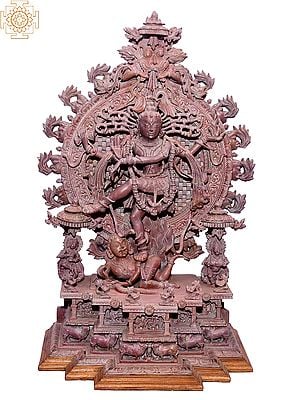 Superfine Nataraja Pink Stone Statue (Shiva) Dancing On Apasmara