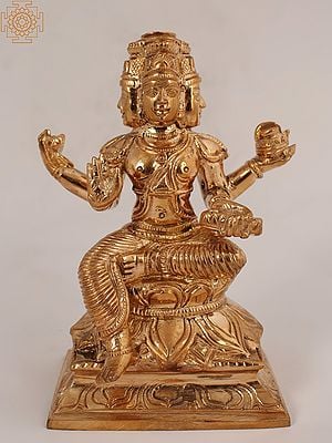 4" Lord Brahma Seated On Lotus | Brass