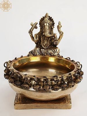 6" Lord Ganesha With Urli | Brass