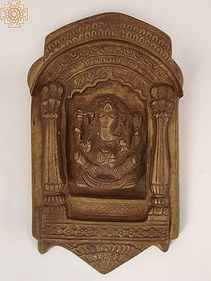8" Ganesha Inside Temple Wall Plate | Brass