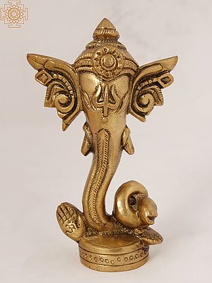 5" Ganesha With Trident Engraved | Brass