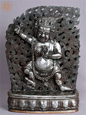12" Buddhist Deity Vajrapani Statue from Nepal | Copper Idol with Silver Plated