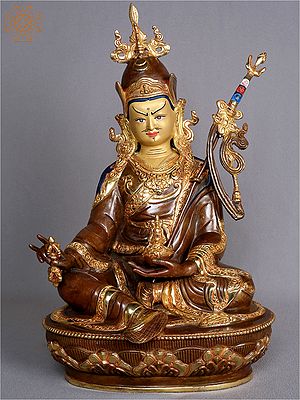 14" Guru Padmasambhava Idol | Gilded Copper Statue from Nepal