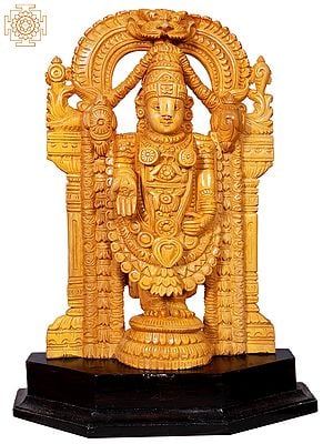 16" Lord Thirupathi Balaji Standing On Pedestal | Wooden Statue