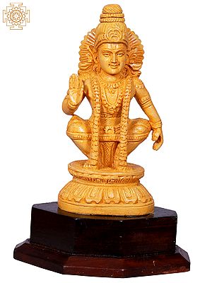 8" Lord Ayappa Seated On Throne | Wooden Statue