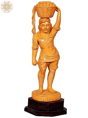 13" Man Standing With Basket | White Wood Statue