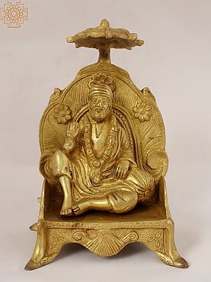 8" Sai Baba Seated On Throne With Umbrella | Brass