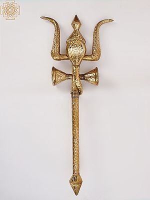 Lord Shiva Trishul with damru and snake brass
