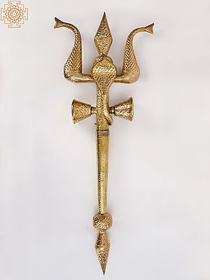 Lord Shiva Trishul with damru and snake brass