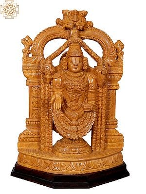 22" Wooden Tirupati Balaji (Venkateshvara) with Kirtumukha Arch