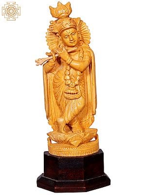 9" Wooden Lord Krishna Playing Flute