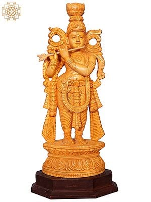 15" Wooden Bhagawan Krishna Playing Flute