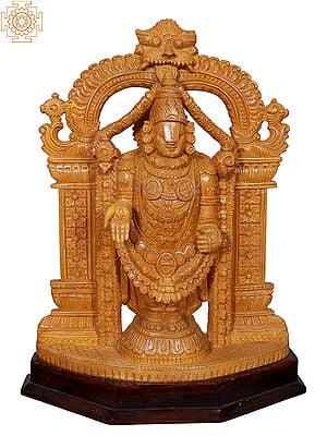 18'' Tirupati Balaji Standing On Yali Throne | Wooden Statue