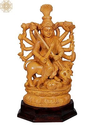 16'' Furious Chamundi With Trident | Wooden Statue