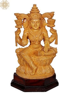 11'' Wooden Statue of Lakshmi - Goddess of Wealth