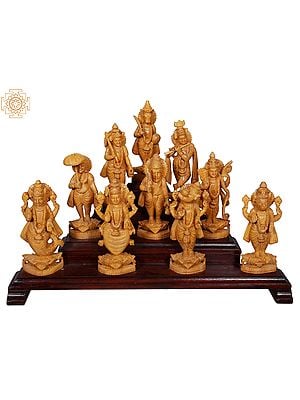 6'' Almighty Dashavatara Of Vishnu | Wooden Statue